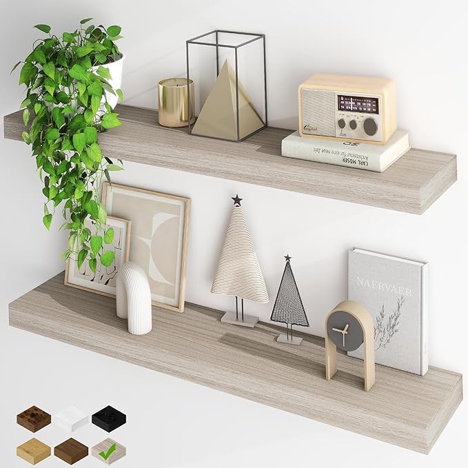 Fun Memories Floating Shelves for Wall, 40Inch Floating Shelves Set of 2, Hanging Shelf with Invisible Brackets, Wood Shelves