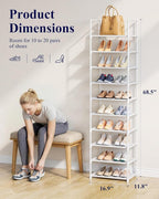 Kitsure Shoe Rack - 10-Tier Shoe Organizer with Detachable Fabric Shelves & Metal Frame, Tall Shoe Rack for Closet, Entrance,