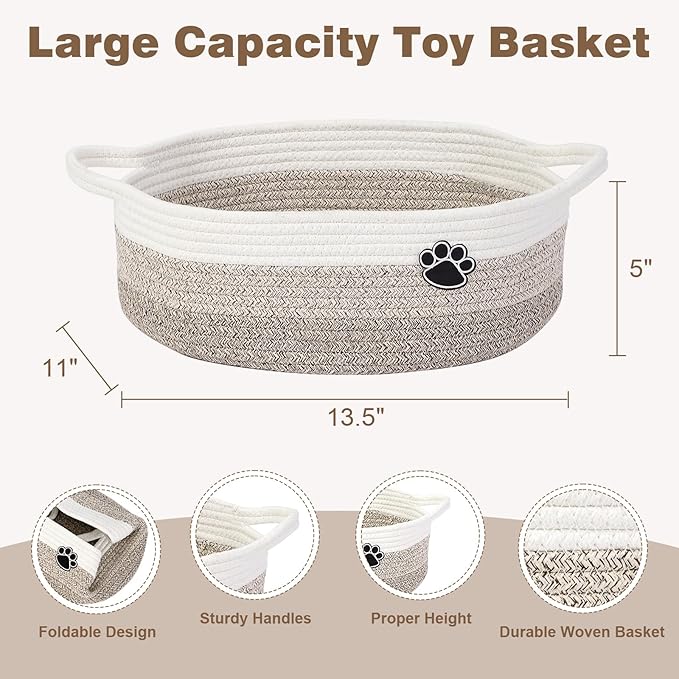 Optish Dog Toy Easter Basket, Toy Box and Bin for Dog Cat Storage, 13.5" X 11" X 5" Small Woven Rope Basket for Baby Storage,