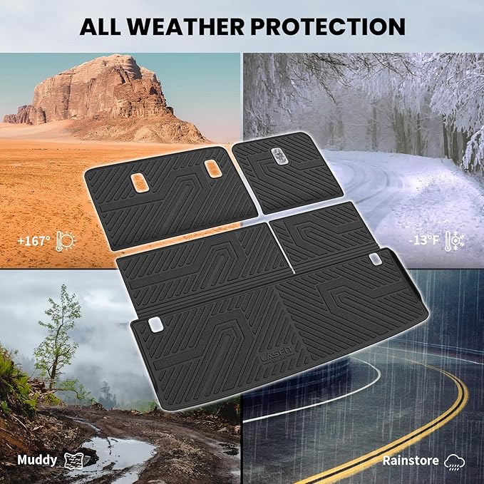 LASFIT Cargo Mat & Backrest Mats for Nissan Armada/Infiniti QX80 2025-2026 7/8 Seats, All Weather TPE Custom Fit Easy Clean Durable No-Curling Trunk Mat for Armada & QX80 2025-2026, Black