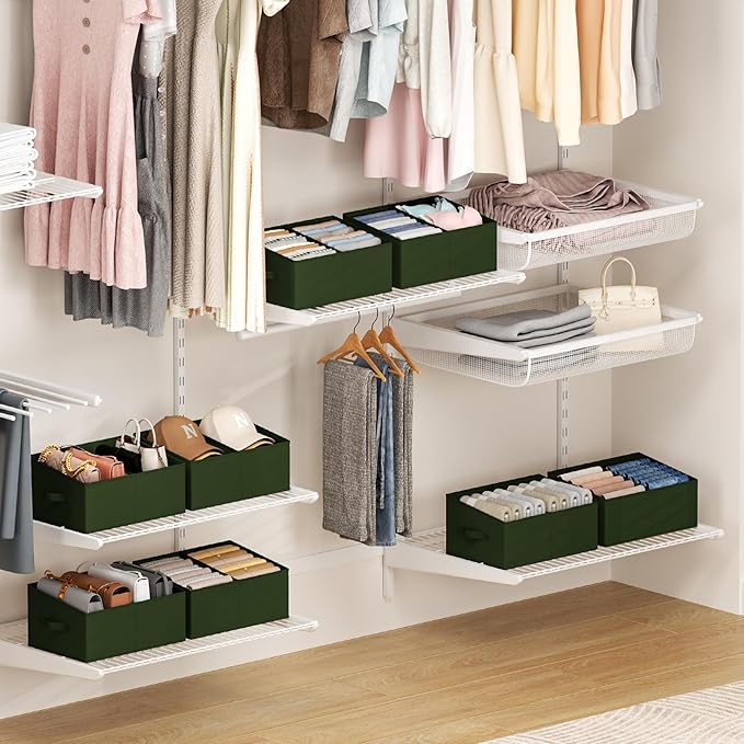 DIMJ Large Closet Shelf Organizer Bins 6 Packs with Handles and Divider, Fabric Trapezoid Storage Baskets, Foldable Clothes C