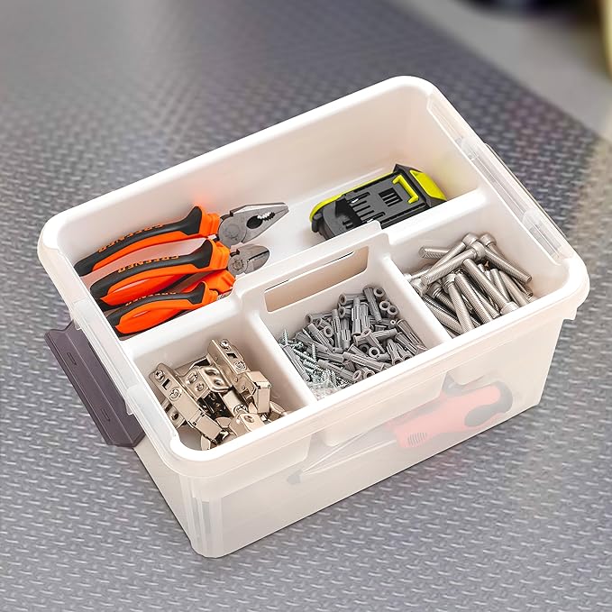 Citylife 17 QT Plastic Storage Bins Clear Storage Box with Removable Tray Stackable Latching Box with Handle for Oraganizing 