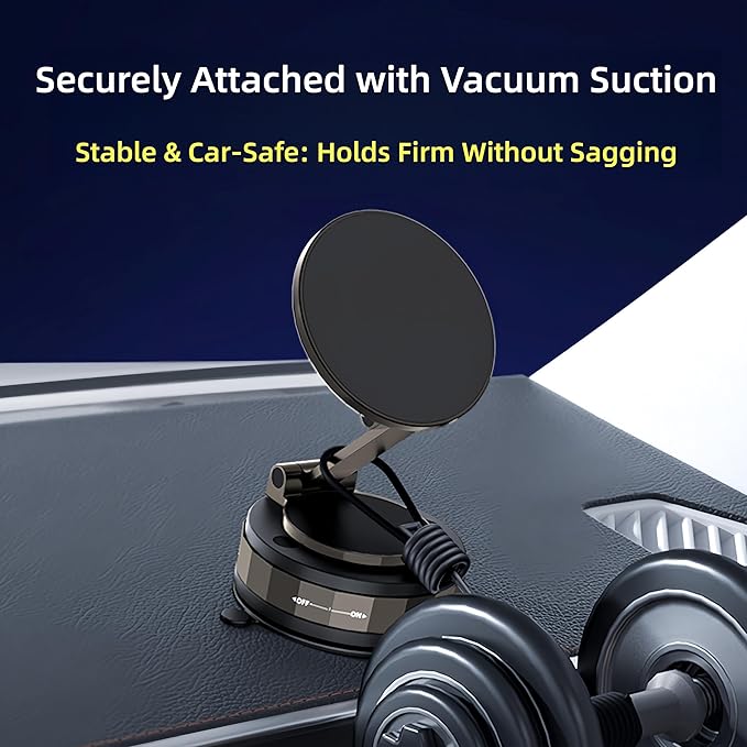 Car Phone Holder for Magsafe [180+LBS Suction & 3800gf Magnetic] 360° Rotatable Adjustable Car Phone Mount with Vacuum Suction Cup, Car Phone Holders for Your Car for iPhone Series & Android