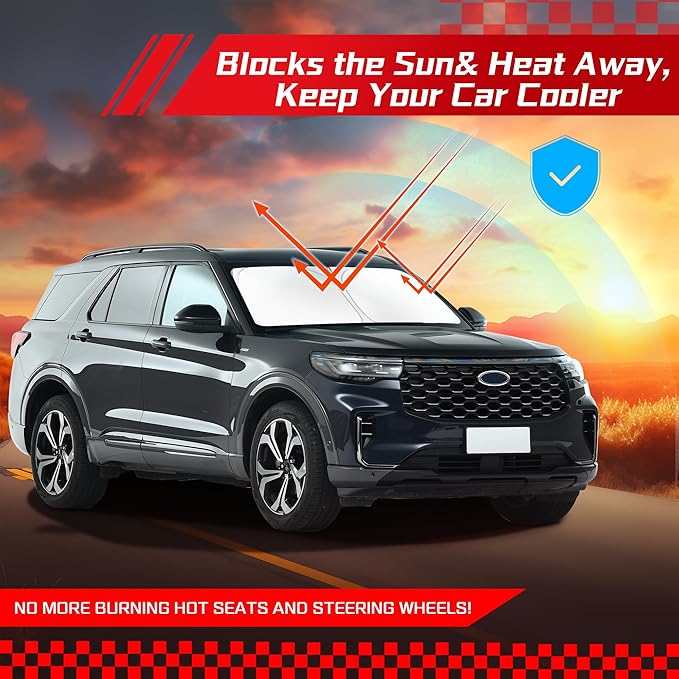 ARISMOTOR Windshield Sun Shade for Ford Explorer 2020-2025 2026, Custom Fit Foldable Front Window Sunshade Sun Visor Protector, Block UV Rays Keep Your Car Cooler