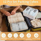 12 Pcs Packing Cubes for Suitcase Travel Luggage Bags Bulk Mesh Organizer Set for Hiking Camping Backpacking Clothes Accessor