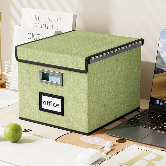 Huolewa File Organizer Box with Lid, Collapsible File Folder Organizer for Office Document Storage, Filing Box with Plastic S