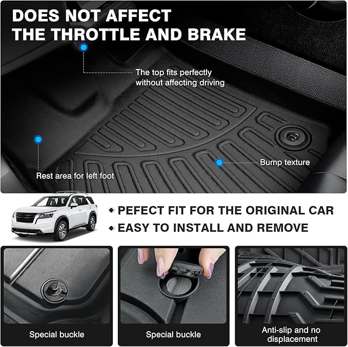Powerty Floor Mats for 2023-2025 2026 Nissan Pathfinder 7 Seats Accessories All Weather Floor Liners 3D TPE Floor Mat Heavy-Duty Floor Liners