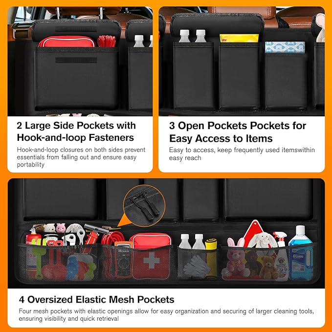 MoKo Trunk Organizer for SUV, Car Organizer with 10 Pockets Large Capacity & 3 Adjustable Straps for Easy Installation,
