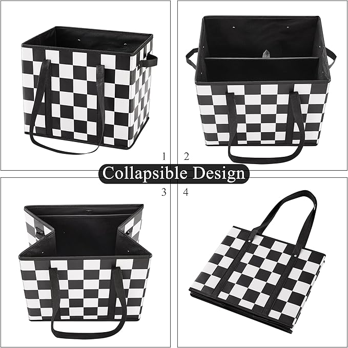 Checkered Reusable Grocery Bags Heavy Duty 3 Pack Foldable Shopping Bags with Handles for Groceries Collapsible Tote