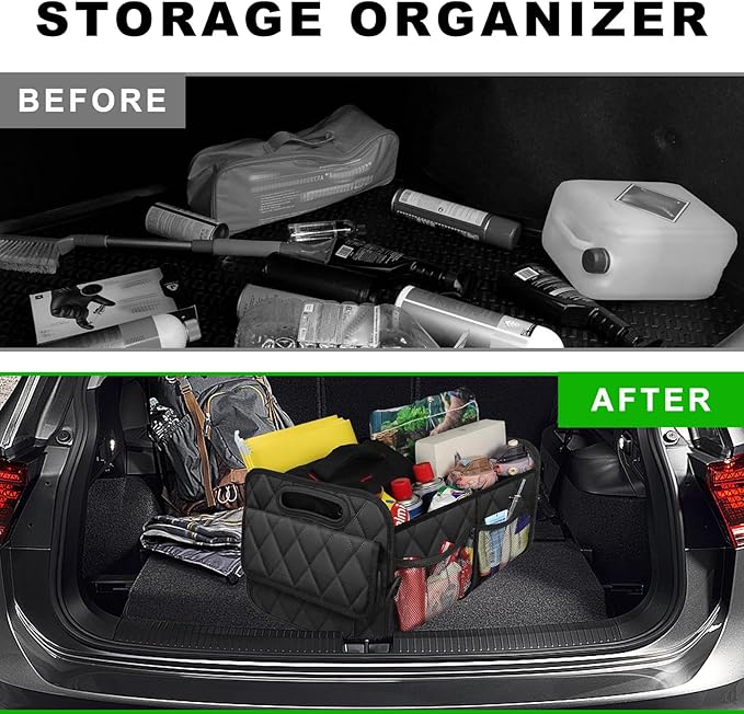 Car Trunk Organizer, Collapsible Auto Storage Box with Multi Pockets, Waterproof Oxford Cargo Organizer with Reinforced Handle
