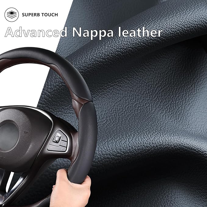 Car Steering Wheel Cover Leather Snap On 3Pcs Set Non-Slip Protector Wrap Steering Wheel Accessories 14.5-15 inch Universal B