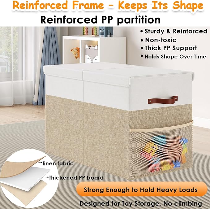 Large Toy Storage Box with Lid Upgraded Toy Storage Chest Organizer with Divider Foldable Toy Bin for Kids Boys Girls Playroo