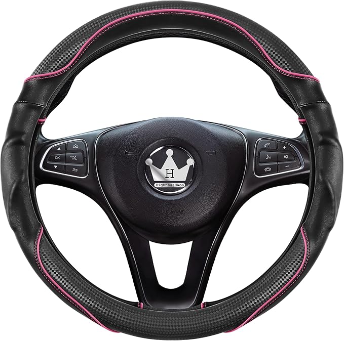 HighnessHwoo 3D Car Steering Wheel Cover Comfort Grip Massage Sporty Anti-Slip Carbon Fiber Faux Leather for Sedan SUV, Unive