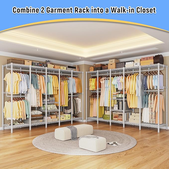 Raybee 88.2" W Clothes Rack Heavy Duty Clothing Racks for Hanging Clothes Extra Wide Portable Closet Loads 1200LBS Freestandi