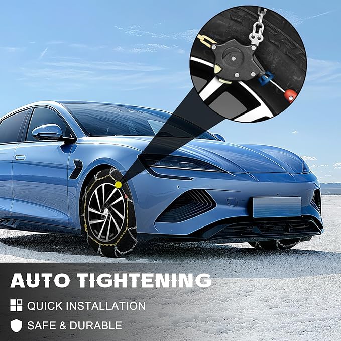Auto Tightening Snow Chains for Car, SUV & Pickup Trucks – 1-Min Quick Install, Reusable Emergency Tire Chains for Snow & Ice