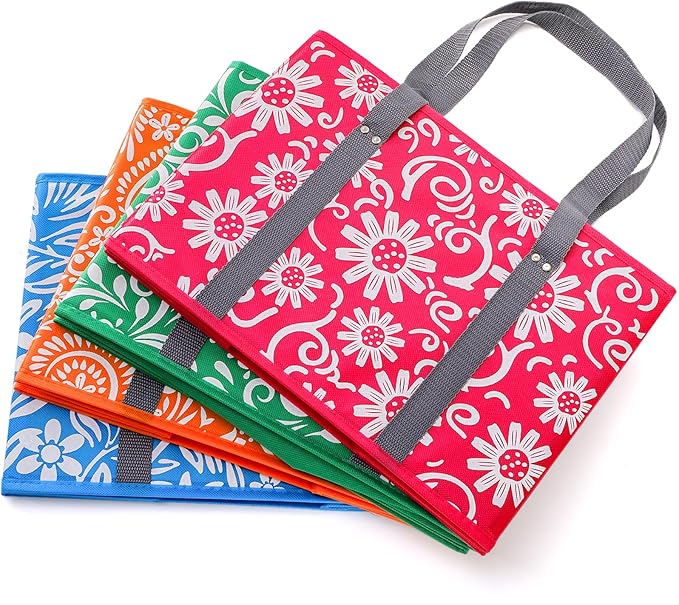 yarlung 4 Pack Reusable Grocery Bags, Collapsible Large Storage Box Bag with Reinforced Bottom and Handle, Heavy Duty Foldable Shopping Tote Bags for Groceries, Clothes, Toys Organizer