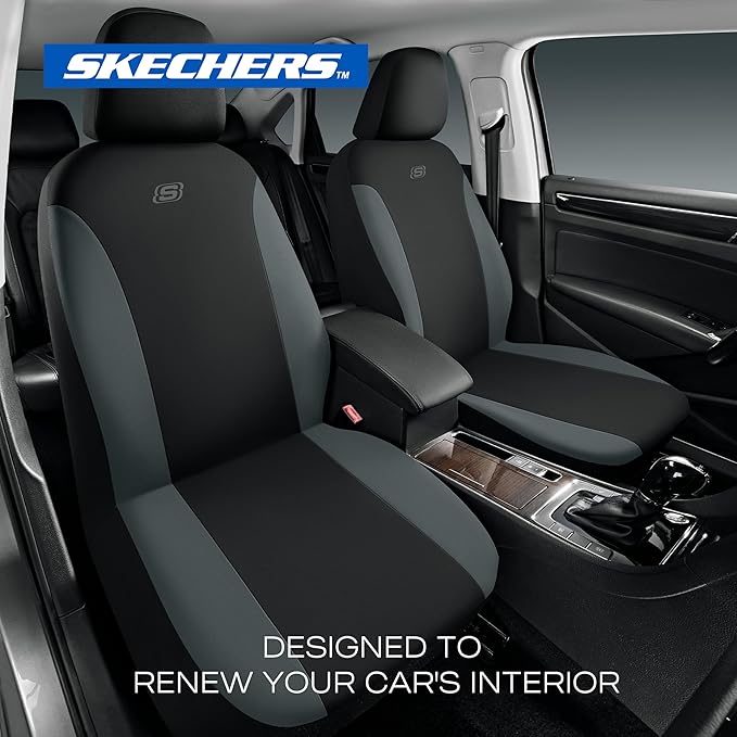 Skechers Seat Covers, Premium Breathable Polyester Seat Covers, Car Seat Covers Full Set Airbag Compatible, Automotive Comfor