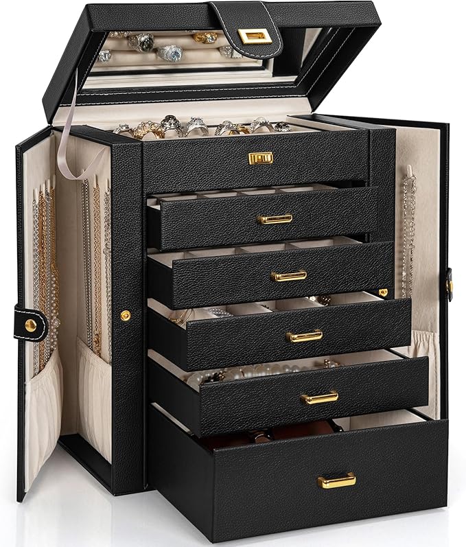 AKOZLIN Jewelry Box Organizer Functional Leather Jewelry Storage Case for Women Girls Ring Necklace Earring Bracelet Holder O