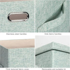 Graciadeco Large 17" 36 Quart Collapsible Stackable Storage Bins with Lids, 3 Packs Light Green Linen Fabric Closet Boxes wit