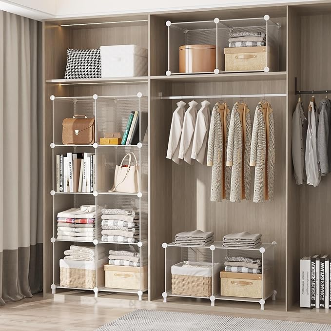 AWTATOS Cube Storage Organizer, Closet Organizers and Storage, 12 Cube Shelves Bookshelf, DIY Stackable Plastic Clothes Organ