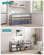 SONGMICS Stackable Shoe Rack, 3 Tier Metal Shoes Rack Storage Shelf, Holds up to 15 Pairs, Adjustable Slanted Shelves Tower O