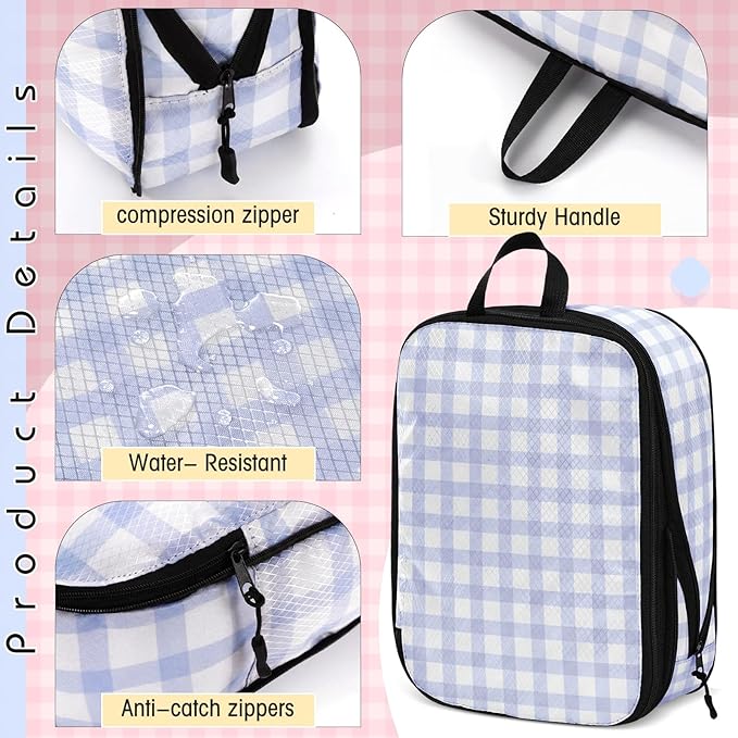 5 Pack Compression Packing Cubes for Travel Space Saving Cubes Luggage Organizer for Suitcase(Plaid,L)