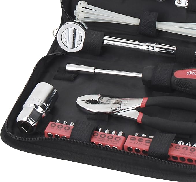 Apollo Tools 56 Piece Compact Metric Auto Tool Set in Zippered Case, Small Mechanic Tool Set for Car Emergency, Motorcycle Re