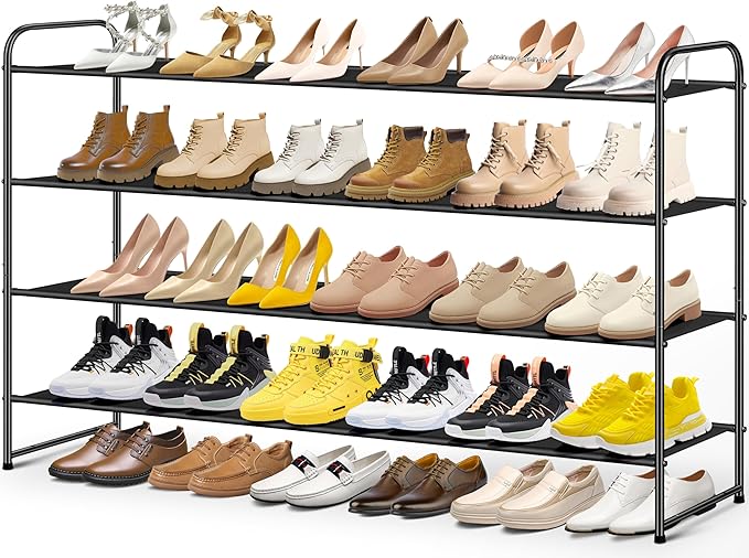 MISSLO 4 Tier Long Shoe Organizer for Closet Shoe Rack for Bedroom Closet Floor Shoe Shelf for Entryway Storage Stackable Wid