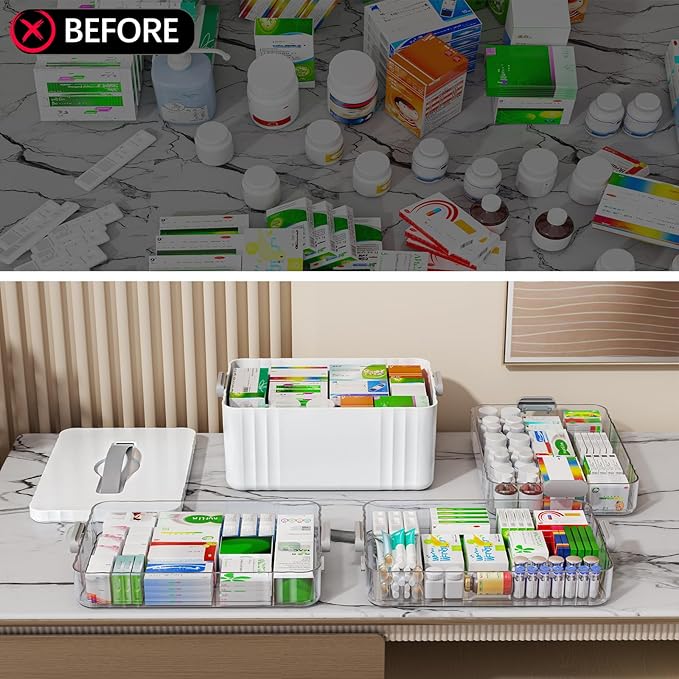 ARSTPEOE 4-Tier Medicine Organizer - Portable Medicine Cabinet with Plastic Handle, Multipurpose Medical Box, Empty First Aid