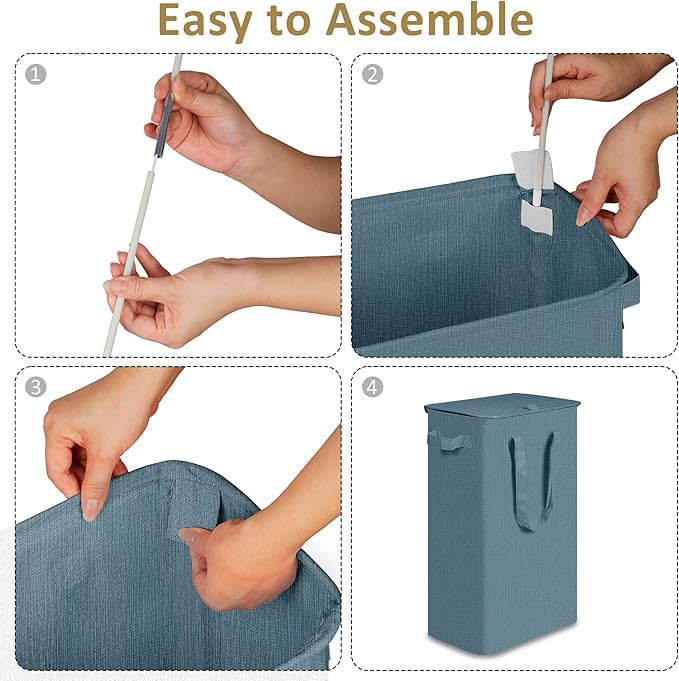 efluky Slim Laundry Basket with Lid, Narrow Laundry Hamper with Handles, Collapsible Dirty Clothes Hamper, Tall Laundry Bin f