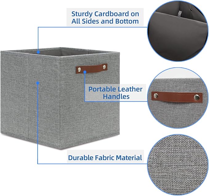 Temary 12x12 Storage Cube Bins 4 Pack Fabric Storage Cubes Storage Bins with Leather Handles, Storage Baskets Foldable Cube O