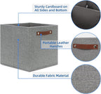 Temary 12x12 Storage Cube Bins 4 Pack Fabric Storage Cubes Storage Bins with Leather Handles, Storage Baskets Foldable Cube O