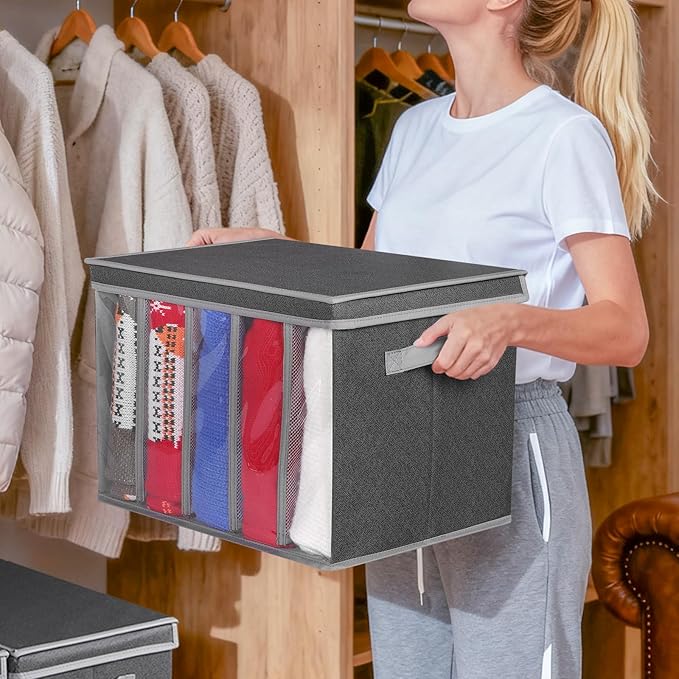 Zilink Upgraded Sweater Organizer for Shelf with Lids and Support Boards Clothes Organizer for Closet with 5 Grids Divider Sw