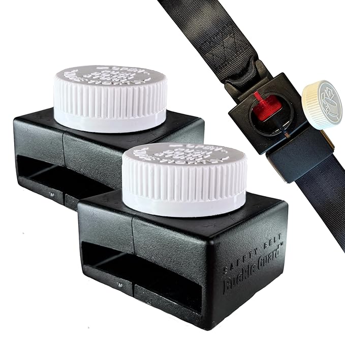 Seat Belt Button Cover (2-Pk) Deters Children & Disabled Adults from Unbuckling Seatbelt Buckles in Buses & Commercial Vans, No "Key" Needed to Open Device, for 2-Point Lap Belts (Black)