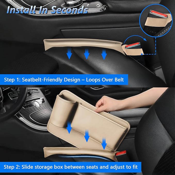 Car Seat Gap Filler Organizer 2 Pack, Car Seat Organizer with Cup Holders, 3-in-1 Removable Auto Organizer for Women, Universal Fit SUV Truck Fill The Gap Between Seats & Console(Beige)