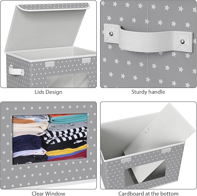 Univivi Fabric Foldable Storage Boxes [4-Pack] Large Collapsible Stackable Storage Bins with Lids, Closet Organizers and Stor