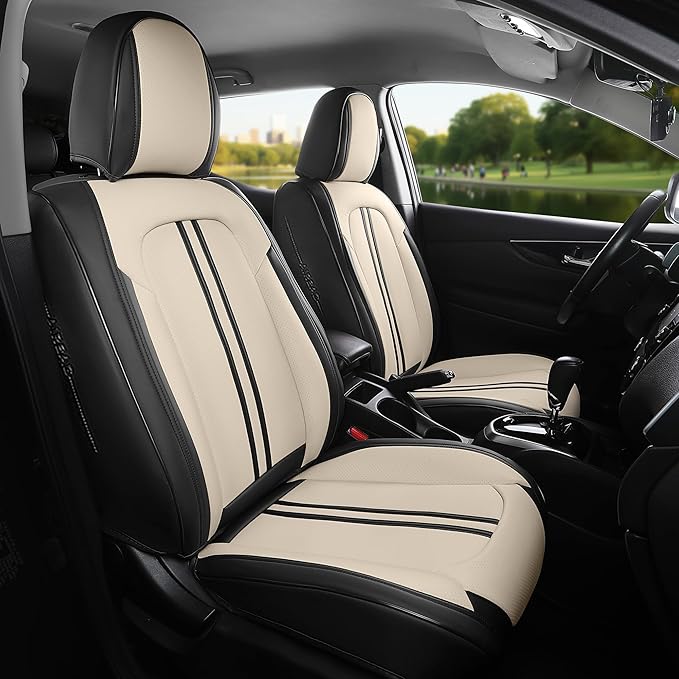 FREESOO Front Seats 2PCS Leather Car Seat Covers, Ultra Breathable Waterproof Seat Covers for Cars Trucks SUV, Carseat Protec
