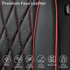 CAR PASS Piping Luxury PU Leather Two Front Car Seat Covers, Waterproof Anti Slip Seat Covers Compatible with Front Seat Armr