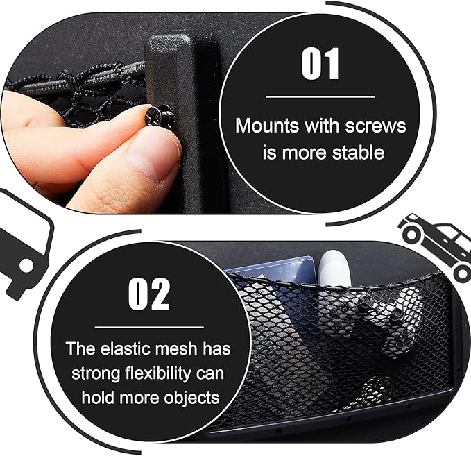 Frienda 4 Pcs Car Storage Net Bag, ABS Plastic Framed Mesh Net Holder, Phone & Cargo Organizer with Screws for Auto, Rv, Boat, Truck Pocket Storage (16 x 8 Inch)