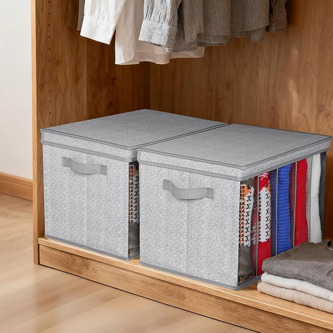 Zilink Upgraded Sweater Storage for Closet Shelf with Lids and Support Boards Clothes Organizer for Closet with 5 Grids Divid