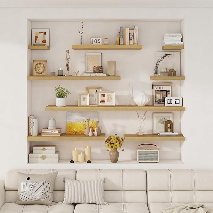Fun Memories 12 Inch Square Floating Shelves 3 Pack - Wall Shelves with Invisible Brackets, Small Floating Shelves for Wall, 