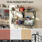 Housolution Garage Shelving Wall Mounted, Heavy-Duty Garage Wall Shelving with Baskets & Hooks Supports up to 154 LBS in Tota