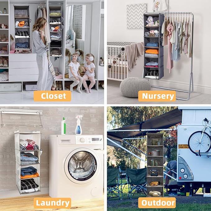 2 Packs Hanging Closet Organizer, 6-Shelf Closet Organizers and Storage with Side Pockets, Collapsible Hanging Shelves for Cl