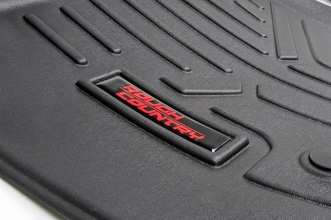 Rough Country All Weather Front Floor Mats for Chevy Silverado & GMC Sierra 1500/2500HD/3500HD (2007-2013) - Non-Slip Waterproof Flexible Floor Armor