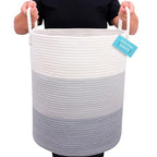OrganiHaus Large Gray Woven Laundry Basket w/Handles 52L, Rope Dirty Clothes Hamper, Blanket Basket for Living Room, Baby Lau