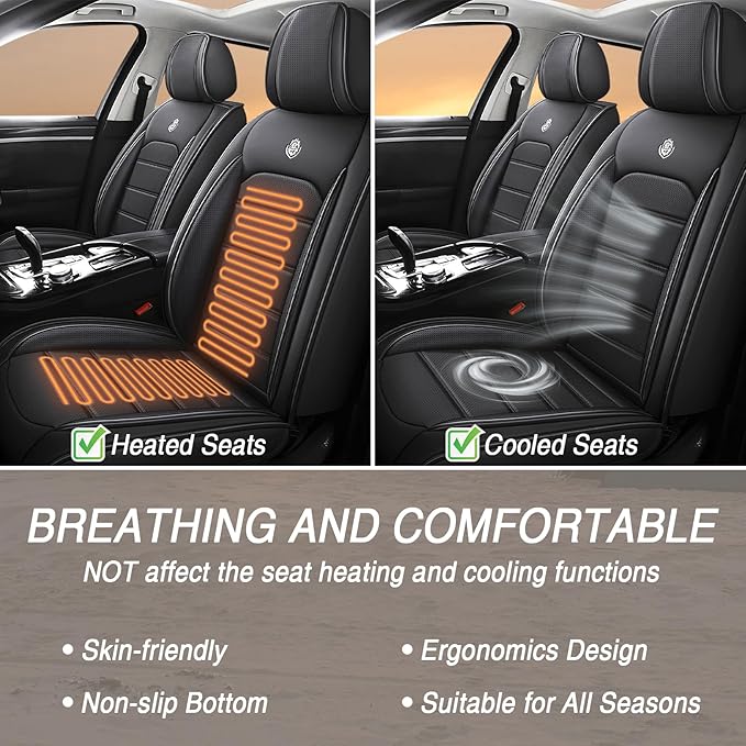 Seat Covers for Ford Expedition Max 2018-2026 8 Seaters, Compatible Airbag Non-Slip Waterproof Leather Seat Protector, Luxury Car Seat Cover Full Set with Pillow Steering Wheel Covers, Black