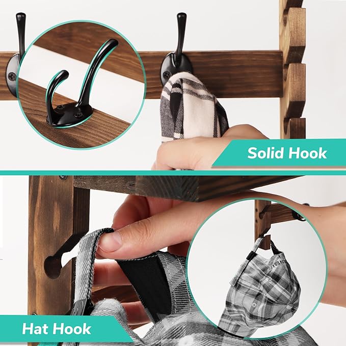 AMBIRD Wall Hooks with Shelf 28.9inch Entryway Wall Hanging Shelf, Wood Coat Hooks, Coat Rack Wall Mount Rack with 5 Dual Hoo