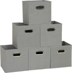 Household Essentials Fabric Storage Bins 6 Piece Set, Strong Poly-Woven Fabric, Sturdy Chipboard Sides, Grommet Front Handle,