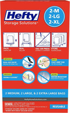Hefty Shrink-Pak - 2 Medium, 2 Large, 2 XL Vacuum Seal Storage Bags – Space Saver Bags for Clothing, Pillows, Towels, or Blan