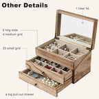 Meangood Jewelry Box Organizer for Women, 3 Layer Large Jewelry Storage Case, Rustic Wooden Jewelry Box with Mirror & Ring Tr